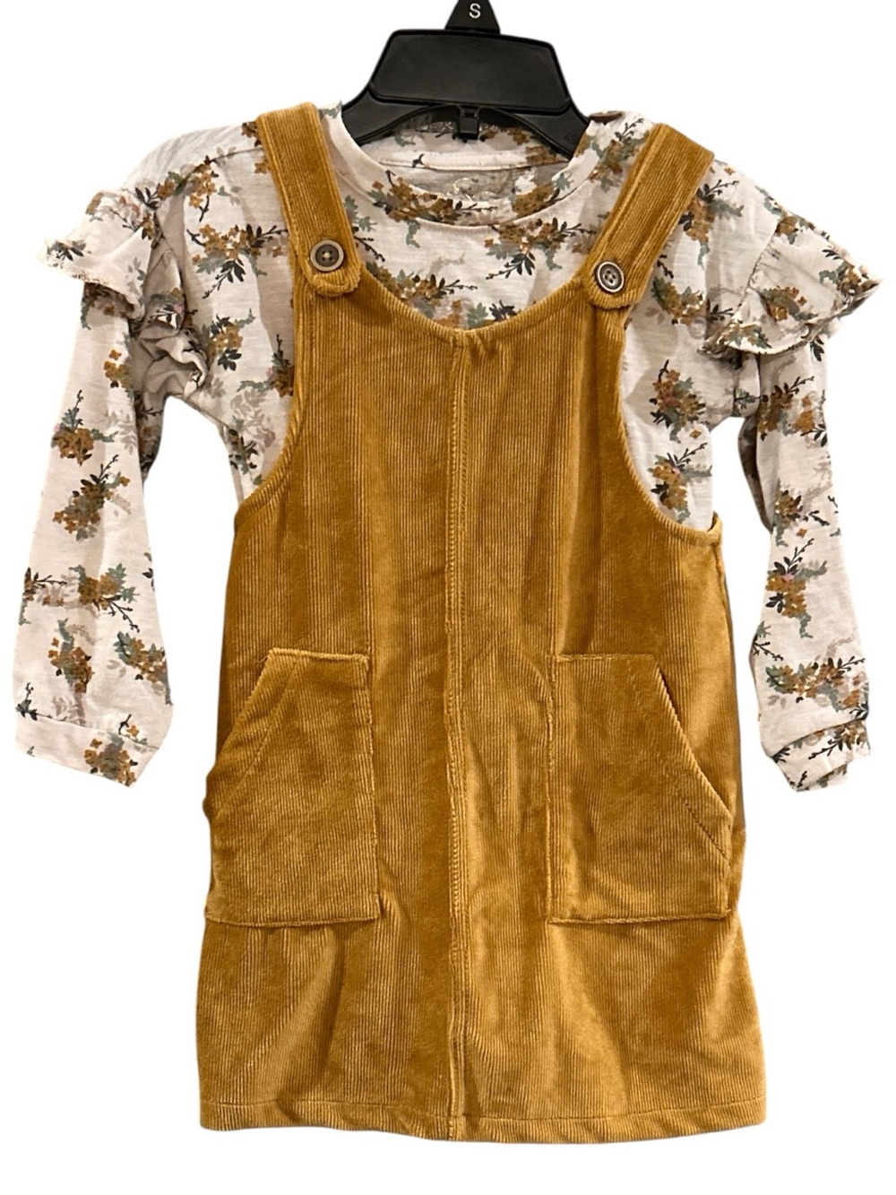 Jessica Simpson Mustard Corduroy Pinafore Dress with Floral Long-Sleeve Tee 2T
